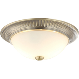 Happy Homewares Traditional Antique Brass Flush Ceiling Light with White Glass Diffuser - Size: 12 x 27 x 27cm - Gold - Wilko - thumbnail 7