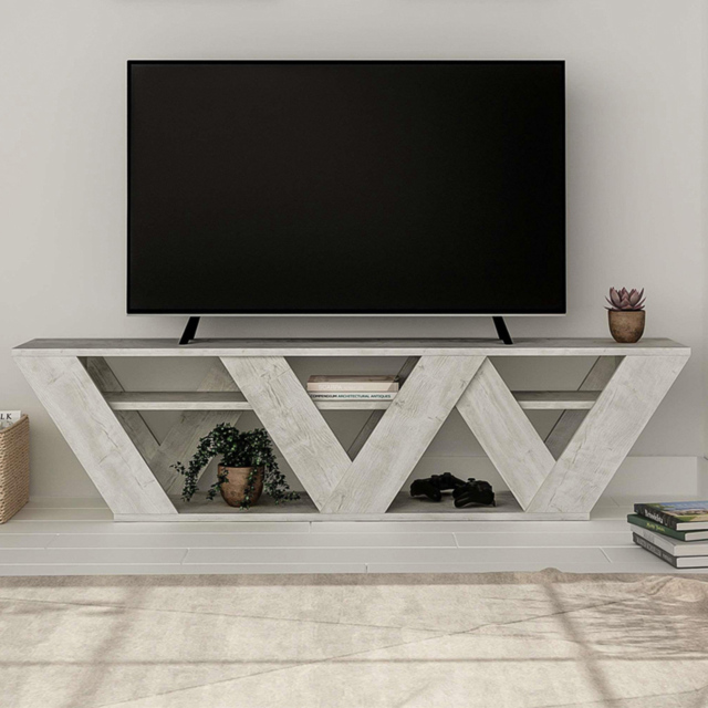 Decortie Ralla 2 Shelf Ancient White Modern TV Unit - Size: 40 x 158 x 30cm - Wilko - image 1