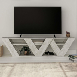 Decortie Ralla 2 Shelf Ancient White Modern TV Unit - Size: 40 x 158 x 30cm - Wilko - thumbnail 1