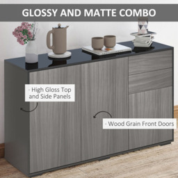Portland 2 Door 2 Drawer Light Grey and Black High Gloss Sideboard - Size: 117 x 36 x 74cm - Wilko - thumbnail 6