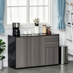 Portland 2 Door 2 Drawer Light Grey and Black High Gloss Sideboard - Size: 117 x 36 x 74cm - Wilko - thumbnail 4