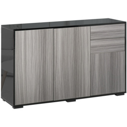 Portland 2 Door 2 Drawer Light Grey and Black High Gloss Sideboard - Size: 117 x 36 x 74cm - Wilko - thumbnail 3