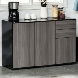 Portland 2 Door 2 Drawer Light Grey and Black High Gloss Sideboard - Size: 117 x 36 x 74cm - Wilko
