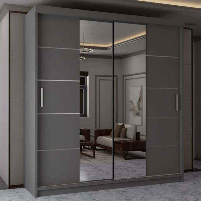 Sliding Wardrobes 4U 2 Sliding Door Grey Half Mirrored Wardrobe 180cm - Size: 2 Door - Wilko - image 1
