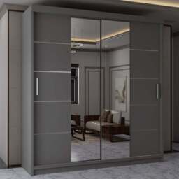 Sliding Wardrobes 4U 2 Sliding Door Grey Half Mirrored Wardrobe 180cm - Size: 2 Door - Wilko - thumbnail 1