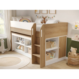 Flair Aiden White and Oak Kids Cabin Bed with Pull-Out Desk and Storage - Size: 120 x 96 x 196cm - Brown - Wilko - thumbnail 6