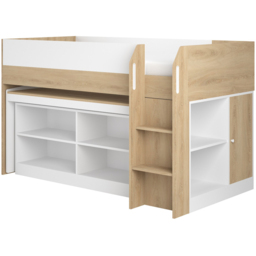 Flair Aiden White and Oak Kids Cabin Bed with Pull-Out Desk and Storage - Size: 120 x 96 x 196cm - Brown - Wilko - thumbnail 3