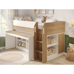 Flair Aiden White and Oak Kids Cabin Bed with Pull-Out Desk and Storage - Size: 120 x 96 x 196cm - Brown - Wilko - thumbnail 7