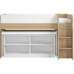 Flair Aiden White and Oak Kids Cabin Bed with Pull-Out Desk and Storage - Size: 120 x 96 x 196cm - Brown - Wilko - thumbnail 4