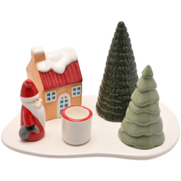 The Seasonal Gift Co. Santa and Friends Ceramic Santa Scene Candle Holder - Size: 12 x 18.5 x 12.5cm - White - Wilko
