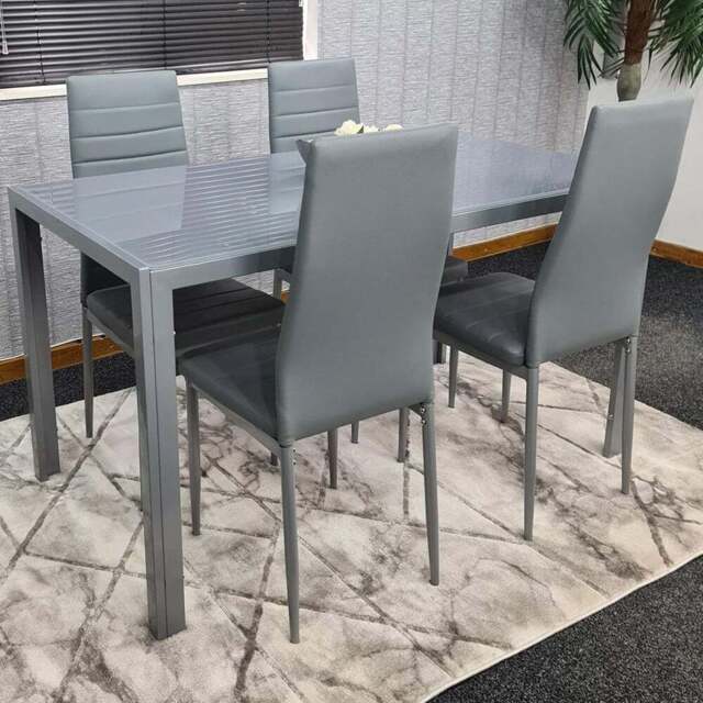 Kosy Koala 4 Seater Glass and Metal Dining Set Grey - Portland - Wilko - image 1