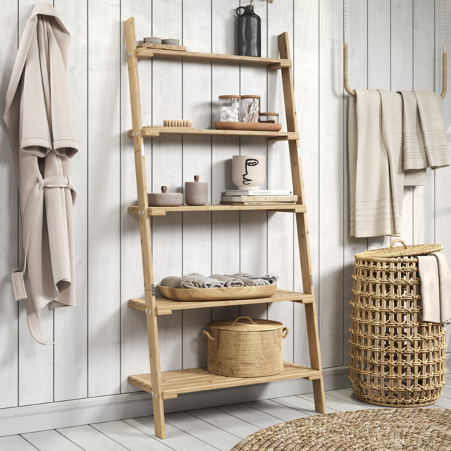 Core Products Sanded 5 Tier Wooden Ladder Design Shelf Unit with Slatted Shelves - Size: 35 x 60 x 180cm - n/a - Wilko - image 1