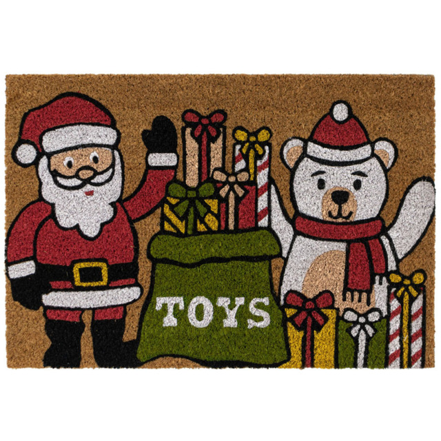 JVL Latex Backed Coir Santa Entrance Doormat 40 x 58cm - Size: 58.0 cm x 40.0 cm x 1.5 cmcm - Multi - Wilko