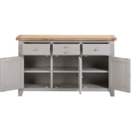 Seconique Windsor 3 Door 3 Drawer Pebble Grey and Oak Sideboard - Size: 82 x 137 x 40cm - Pebble Grey/Oak - Wilko - thumbnail 5