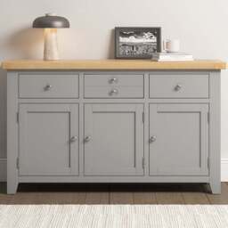 Seconique Windsor 3 Door 3 Drawer Pebble Grey and Oak Sideboard - Size: 82 x 137 x 40cm - Pebble Grey/Oak - Wilko - thumbnail 1