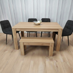 Kosy Koala 6 Seater Velvet Dining Bench Set Oak Effect and Black - Multi - Portland - Wilko - thumbnail 4