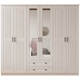 Evu JULIET 6 Door 2 Drawer White Mirror Wardrobe - Size: 6 Door, 2 Drawer - Wilko - thumbnail 3