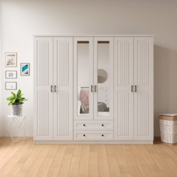 Evu JULIET 6 Door 2 Drawer White Mirror Wardrobe - Size: 6 Door, 2 Drawer - Wilko - thumbnail 4