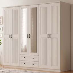 Evu JULIET 6 Door 2 Drawer White Mirror Wardrobe - Size: 6 Door, 2 Drawer - Wilko - thumbnail 1