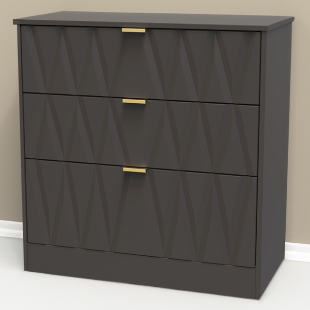 Crowndale Las Vegas 3 Drawer Graphite Deep Chest of Drawers Ready Assembled - Grey - Wilko - image 1
