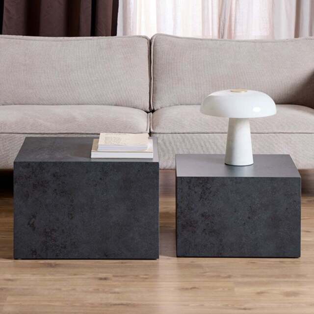 Florence Dice Black Ocean Rough Paper Square Coffee Table Set of 2 - Size: 40 x 58 x 58cm - Furniture To Go - Wilko - image 1