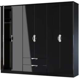Crowndale Camden 6 Door 2 Drawer Black Gloss and Black Wardrobe Ready Assembled - Black Gloss & Black - Wilko - thumbnail 6