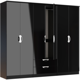 Crowndale Camden 6 Door 2 Drawer Black Gloss and Black Wardrobe Ready Assembled - Black Gloss & Black - Wilko - thumbnail 5