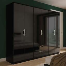 Crowndale Camden 6 Door 2 Drawer Black Gloss and Black Wardrobe Ready Assembled - Black Gloss & Black - Wilko