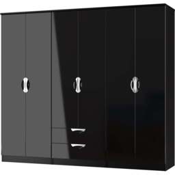 Crowndale Camden 6 Door 2 Drawer Black Gloss and Black Wardrobe Ready Assembled - Black Gloss & Black - Wilko - thumbnail 4