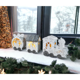 Xmas Haus Festive Led Wooden Train - Size: 137 x 355 x 80cm - White - Wilko - thumbnail 6