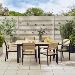 Furniturebox Mallow 6 Seater Teak Finish Wood Outdoor Extending Dining Set - Black - Wilko - thumbnail 4