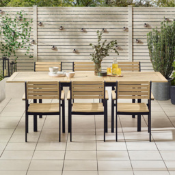 Furniturebox Mallow 6 Seater Teak Finish Wood Outdoor Extending Dining Set - Black - Wilko - thumbnail 1