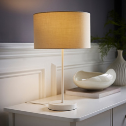 ValueLights Charlie Cream Drum Shade White Table Lamp and Bulb - Size: 43 x 25 x 25cm - Wilko - thumbnail 3