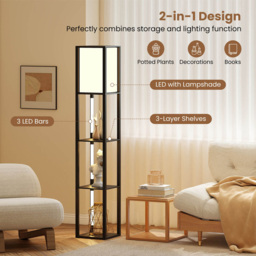 Costway 3 Shelf with LED Strips Modern Floor Lamp with Lampshade - Size: 163 x 29 x 29cm - Black - Wilko - thumbnail 7