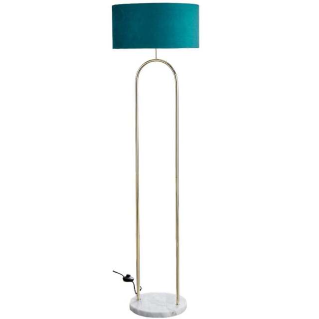 Furniturebox Avery Teal Velvet Brass Floor Lamp - Size: 45 x 45 x 157cm - Blue - Wilko - image 1