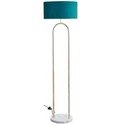 Furniturebox Avery Teal Velvet Brass Floor Lamp - Size: 45 x 45 x 157cm - Blue - Wilko - thumbnail 1