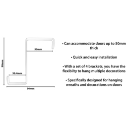 Xmas Haus Christmas Festive White Z Shaped Door Brackets 4 Pack - Size: 1 x 9 x 9cm - silver - Wilko - thumbnail 4