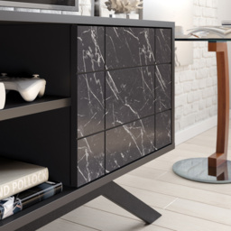 Decorotika North Single Door 4 Shelf Black Marble Effect TV Unit - Size: 58.6 x 130 x 38.6cm - Multi - Wilko - thumbnail 6