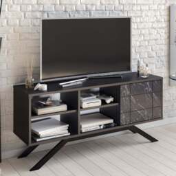 Decorotika North Single Door 4 Shelf Black Marble Effect TV Unit - Size: 58.6 x 130 x 38.6cm - Multi - Wilko - thumbnail 1