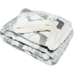 Bellissimo Grey Nordic Stag Sherpa Fleece Throw 130 x 180cm - Size: 180 x 130cm - Wilko - thumbnail 1