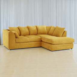 Luxor 3 Seater Mustard Jumbo Cord Right Hand Facing Corner Sofa - Yellow - Wilko - thumbnail 1