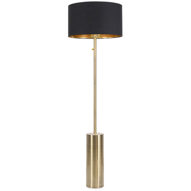ValueLights Lexy Reni Black Shade Antique Brass LED Floor Lamp - Size: 150 x 45 x 45cm - Gold - Wilko - image 1