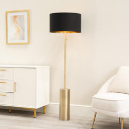 ValueLights Lexy Reni Black Shade Antique Brass LED Floor Lamp - Size: 150 x 45 x 45cm - Gold - Wilko - thumbnail 3