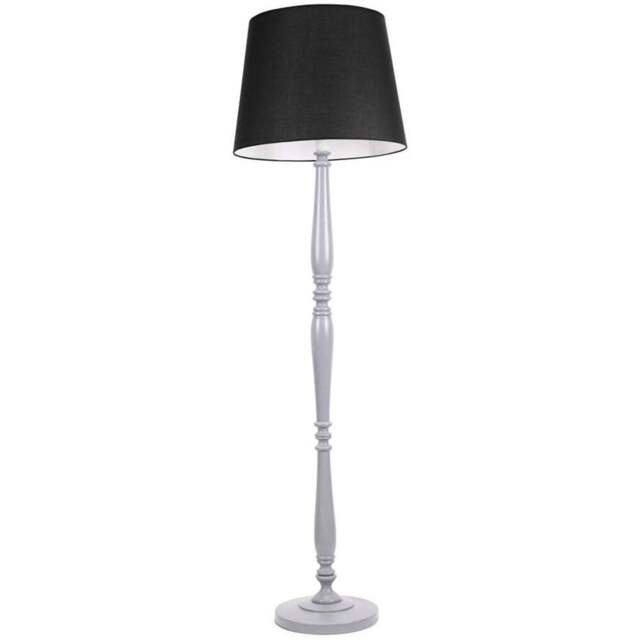 ValueLights Victoria Black Fabric Tapered Shade Grey Wood Traditional Stem LED Floor Lamp - Size: 156 x 46 x 46cm - Wilko - image 1