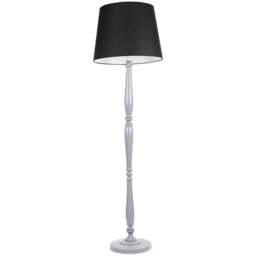ValueLights Victoria Black Fabric Tapered Shade Grey Wood Traditional Stem LED Floor Lamp - Size: 156 x 46 x 46cm - Wilko