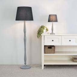 ValueLights Victoria Black Fabric Tapered Shade Grey Wood Traditional Stem LED Floor Lamp - Size: 156 x 46 x 46cm - Wilko - thumbnail 5
