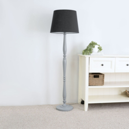 ValueLights Victoria Black Fabric Tapered Shade Grey Wood Traditional Stem LED Floor Lamp - Size: 156 x 46 x 46cm - Wilko - thumbnail 4