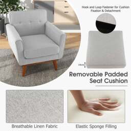 Costway Grey Padded Accent Armchair - Size: Single - Wilko - thumbnail 7