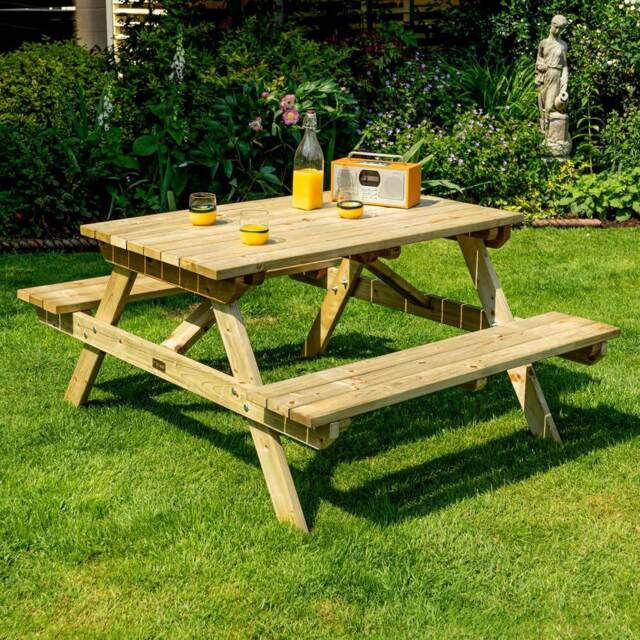 4ft Picnic Table - Size: 70 x 120 x 150cm - Brown - Rowlinson - Wilko - image 1