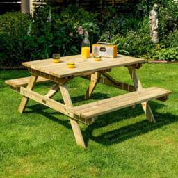 4ft Picnic Table - Size: 70 x 120 x 150cm - Brown - Rowlinson - Wilko - thumbnail 1